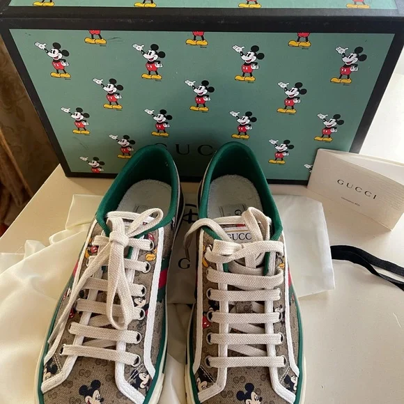 GUCCI Disney Mickey Mouse Tennis 1977 GG Canvas Sneakers Shoes SIZE 38 - Picture 5 of 16